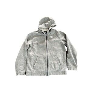 Nike Hoodie Kids XL Gray Cotton Long Sleeve Youth Classic Logo Full Zip